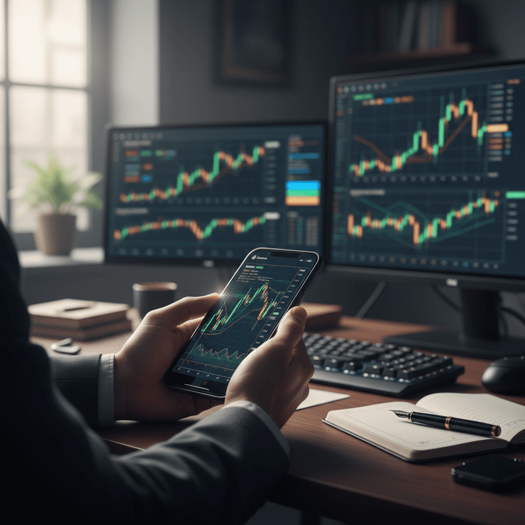 Close-up of smartphone receiving real-time gold trading signals